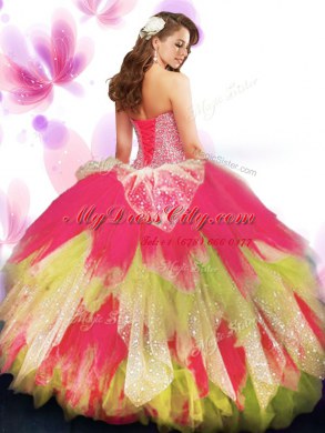 Beading and Ruffled Layers Quince Ball Gowns Multi-color Lace Up Sleeveless Floor Length