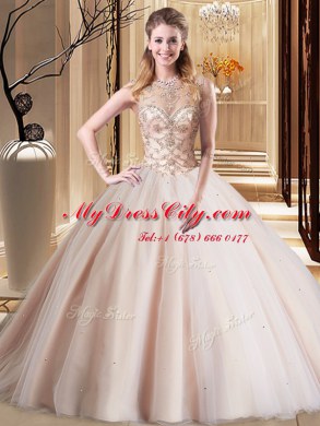 Scoop Sleeveless Brush Train Beading Lace Up 15th Birthday Dress