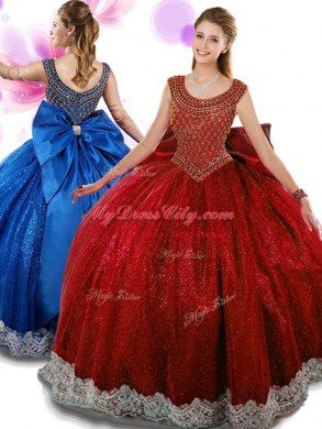 Scoop Sleeveless Zipper Floor Length Beading and Appliques and Bowknot Sweet 16 Dresses