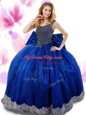 Scoop Sleeveless Zipper Floor Length Beading and Appliques and Bowknot Sweet 16 Dresses