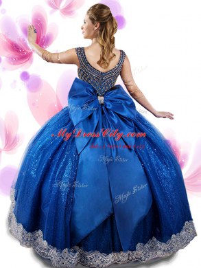 Scoop Sleeveless Zipper Floor Length Beading and Appliques and Bowknot Sweet 16 Dresses
