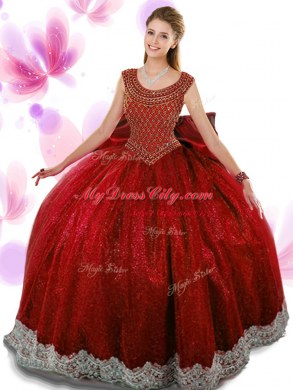 Scoop Sleeveless Zipper Floor Length Beading and Appliques and Bowknot Sweet 16 Dresses