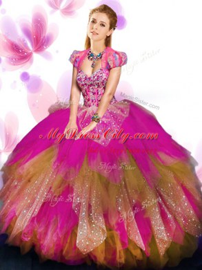 Best Selling Tulle Sweetheart Sleeveless Lace Up Beading and Ruffled Layers Sweet 16 Dress in Multi-color