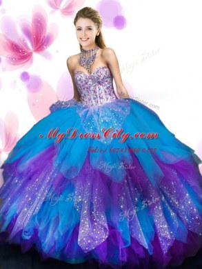 Best Selling Tulle Sweetheart Sleeveless Lace Up Beading and Ruffled Layers Sweet 16 Dress in Multi-color