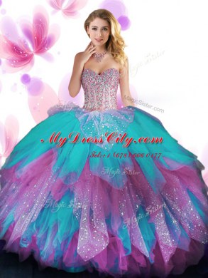 Best Selling Tulle Sweetheart Sleeveless Lace Up Beading and Ruffled Layers Sweet 16 Dress in Multi-color