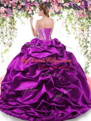 Shining Organza and Taffeta Sweetheart Sleeveless Brush Train Lace Up Beading and Ruffled Layers and Pick Ups Sweet 16 Quinceanera Dress in Multi-color