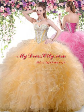 Free and Easy Sleeveless Lace Up Floor Length Beading and Ruffles Sweet 16 Quinceanera Dress