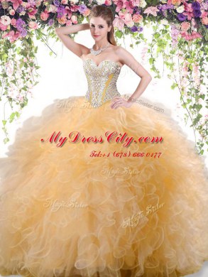 Free and Easy Sleeveless Lace Up Floor Length Beading and Ruffles Sweet 16 Quinceanera Dress