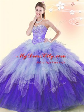 Sleeveless Lace Up Floor Length Beading and Ruffles Sweet 16 Dress