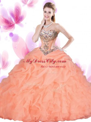 Orange Red Sweetheart Neckline Beading and Ruffles Sweet 16 Dress Sleeveless Lace Up