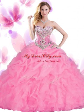 Orange Red Sweetheart Neckline Beading and Ruffles Sweet 16 Dress Sleeveless Lace Up
