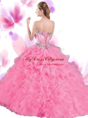Orange Red Sweetheart Neckline Beading and Ruffles Sweet 16 Dress Sleeveless Lace Up