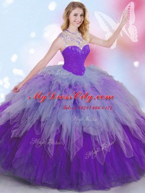 Free and Easy Multi-color Sleeveless Floor Length Beading and Ruffles Zipper Vestidos de Quinceanera