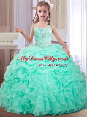 Gorgeous Apple Green Ball Gowns Sweetheart Sleeveless Organza Floor Length Lace Up Beading and Ruffles and Pick Ups Sweet 16 Dresses