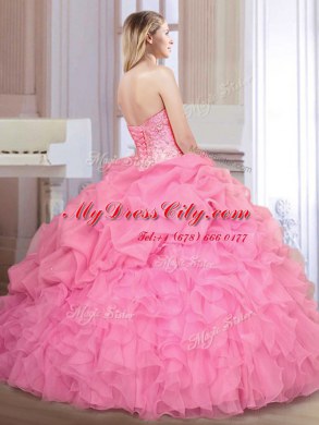 Gorgeous Apple Green Ball Gowns Sweetheart Sleeveless Organza Floor Length Lace Up Beading and Ruffles and Pick Ups Sweet 16 Dresses