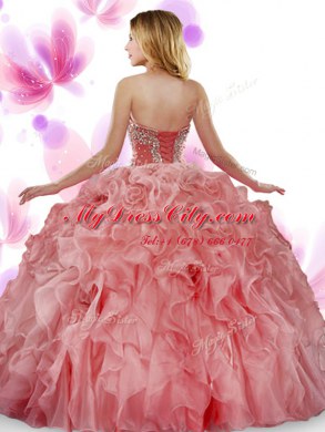 Lovely Sleeveless Organza Floor Length Lace Up Quinceanera Gown in Green with Beading and Ruffles