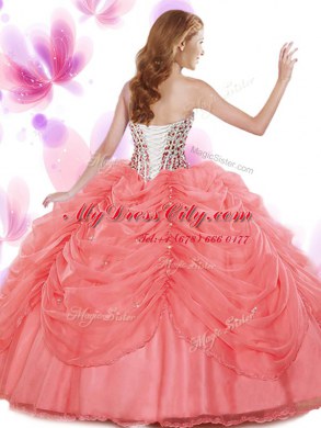 Great Organza Sweetheart Sleeveless Lace Up Beading and Pick Ups Quince Ball Gowns in Baby Blue
