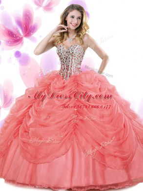 Great Organza Sweetheart Sleeveless Lace Up Beading and Pick Ups Quince Ball Gowns in Baby Blue