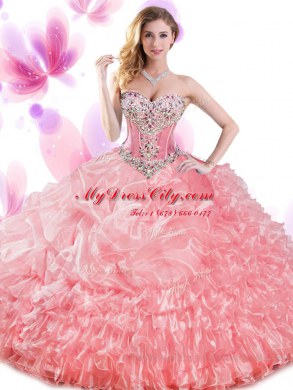 High End Sleeveless Beading and Ruffled Layers and Pick Ups Lace Up Quinceanera Dress