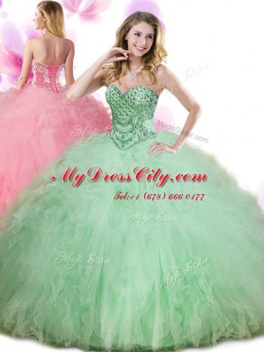 Floor Length Ball Gowns Sleeveless Apple Green Sweet 16 Dress Lace Up