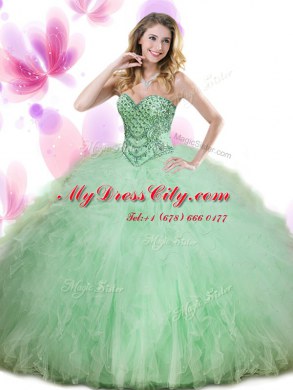 Floor Length Ball Gowns Sleeveless Apple Green Sweet 16 Dress Lace Up