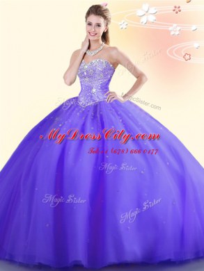 Purple Lace Up Quince Ball Gowns Beading Sleeveless Floor Length