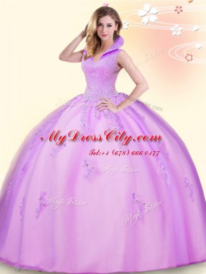 Modern High-neck Sleeveless Tulle Sweet 16 Dresses Beading and Appliques Backless