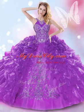 Artistic Halter Top Organza Sleeveless Floor Length Sweet 16 Quinceanera Dress and Appliques and Ruffled Layers