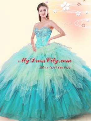 Amazing Tulle Sweetheart Sleeveless Lace Up Beading and Ruffles Vestidos de Quinceanera in Multi-color