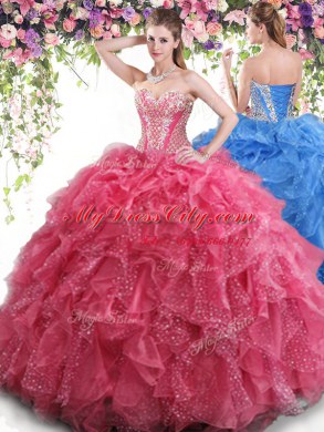 Organza Sleeveless Floor Length Ball Gown Prom Dress and Beading and Ruffles