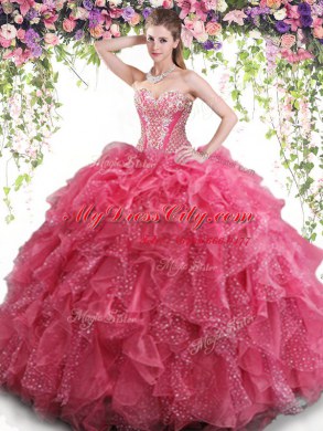Organza Sleeveless Floor Length Ball Gown Prom Dress and Beading and Ruffles