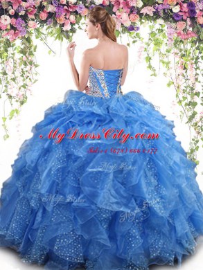 Organza Sleeveless Floor Length Ball Gown Prom Dress and Beading and Ruffles