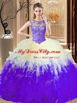 Exquisite Scoop Sleeveless Beading Lace Up Quinceanera Gowns
