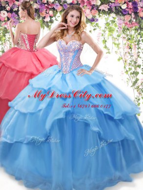 Sweetheart Sleeveless Organza Quinceanera Dress Beading and Ruffled Layers Lace Up