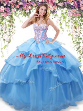 Sweetheart Sleeveless Organza Quinceanera Dress Beading and Ruffled Layers Lace Up