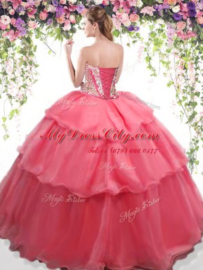 Sweetheart Sleeveless Organza Quinceanera Dress Beading and Ruffled Layers Lace Up