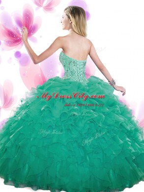 Sexy Sleeveless Lace Up Floor Length Beading and Ruffles and Pick Ups Ball Gown Prom Dress