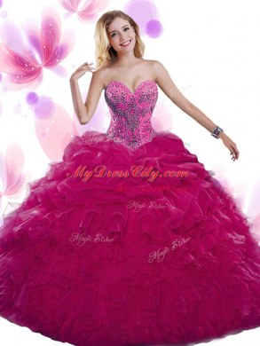 Sexy Sleeveless Lace Up Floor Length Beading and Ruffles and Pick Ups Ball Gown Prom Dress