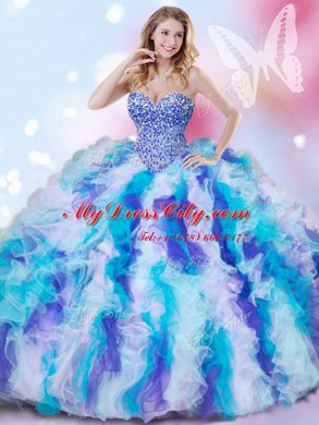 Multi-color Organza Lace Up Sweetheart Sleeveless 15 Quinceanera Dress Beading and Ruffles