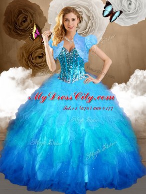 Four Piece Multi-color Ball Gowns Sweetheart Sleeveless Tulle Floor Length Lace Up Beading and Ruffles and Sequins Sweet 16 Dresses