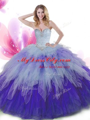 Multi-color Tulle Lace Up Sweet 16 Dresses Sleeveless Floor Length Beading and Ruffles