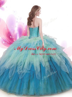 Multi-color Tulle Lace Up Sweet 16 Dresses Sleeveless Floor Length Beading and Ruffles