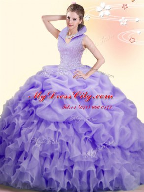 Super Sleeveless Brush Train Beading and Ruffles and Pick Ups Backless Sweet 16 Dress
