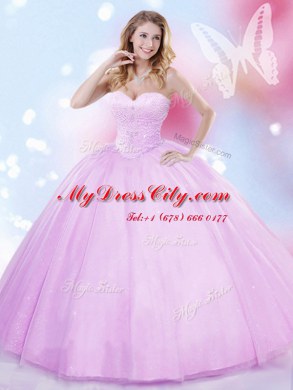 Tulle Sweetheart Sleeveless Lace Up Beading Quinceanera Dress in Lilac