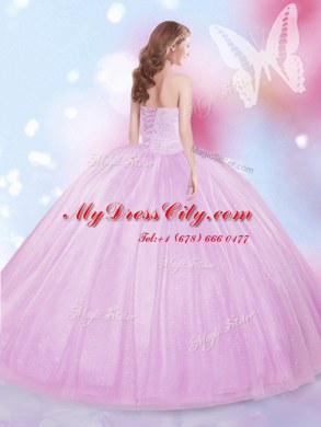 Tulle Sweetheart Sleeveless Lace Up Beading Quinceanera Dress in Lilac