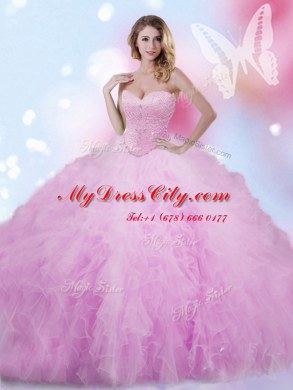Luxurious Lilac Sleeveless Floor Length Beading and Ruffles Lace Up Quinceanera Dresses