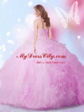 Luxurious Lilac Sleeveless Floor Length Beading and Ruffles Lace Up Quinceanera Dresses