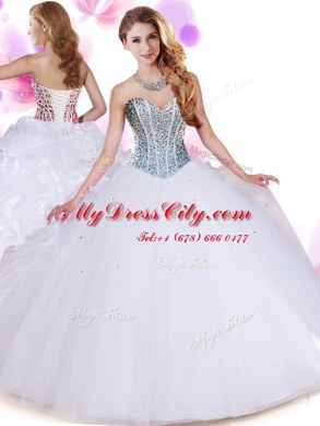 Floor Length White Sweet 16 Dress Sweetheart Sleeveless Lace Up