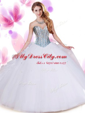 Floor Length White Sweet 16 Dress Sweetheart Sleeveless Lace Up