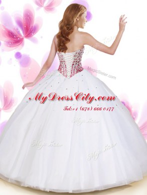 Floor Length White Sweet 16 Dress Sweetheart Sleeveless Lace Up
